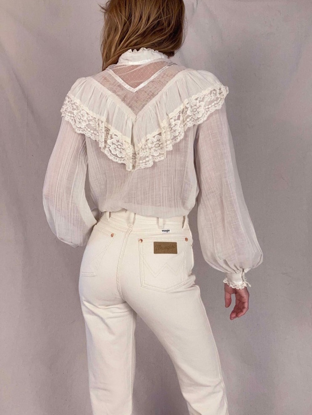 70s Gunne Sax Gauze Edwardian Lace Ruffle Blouse Victorian‎ size 11 - small - Picture 9 of 9